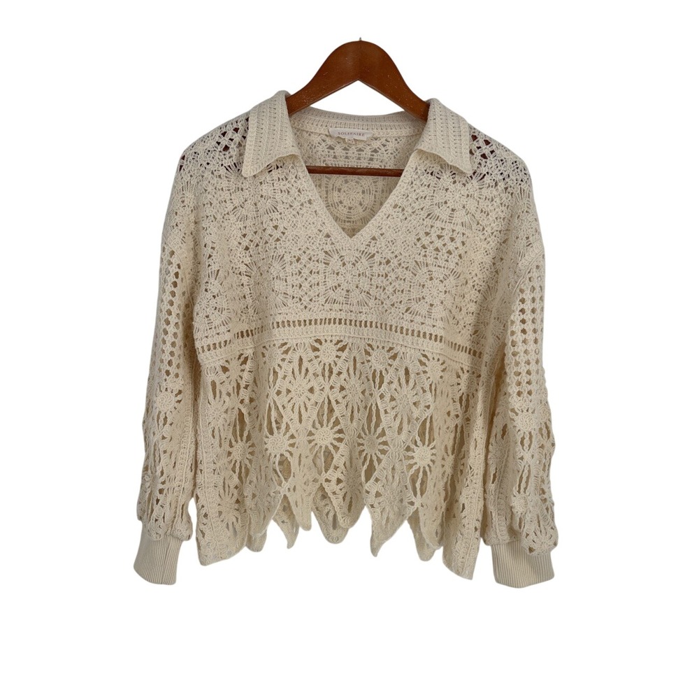 Solitaire Womens Crochet Cropped‎ Sweater Small Oversized Boho Festival Hippie